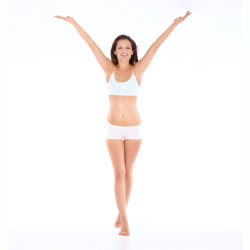 Full Body Portrait of Beautiful Woman with Lifting Arms